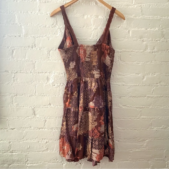 Angie Twist Front Patchwork Print Flowy Mini Dress Size L Boho Festival Hippie - Picture 7 of 12